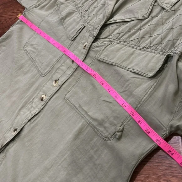 Free People We the Free Green Quilted Stitch Yoke Button up-shirt button down - Picture 4 of 14